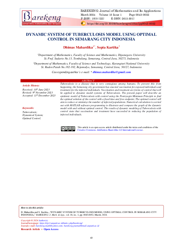 (PDF) Dynamic System of Tuberculosis Model Using Optimal Control in ...