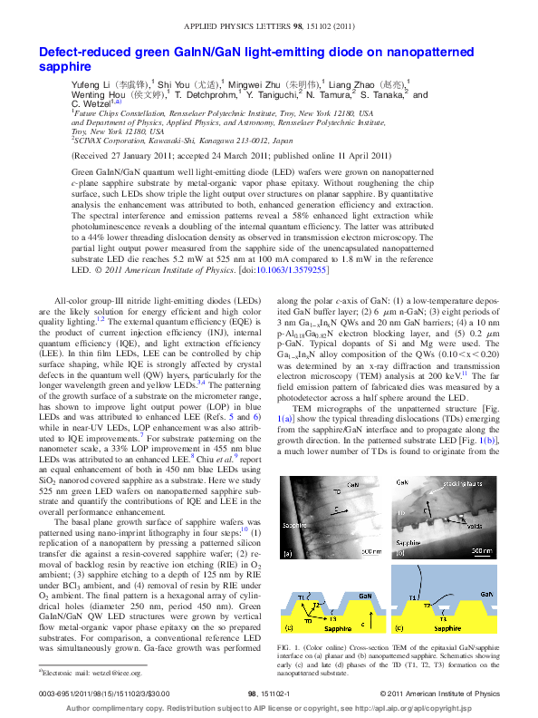 (PDF) Defect-reduced green GaInN/GaN light-emitting diode on ...