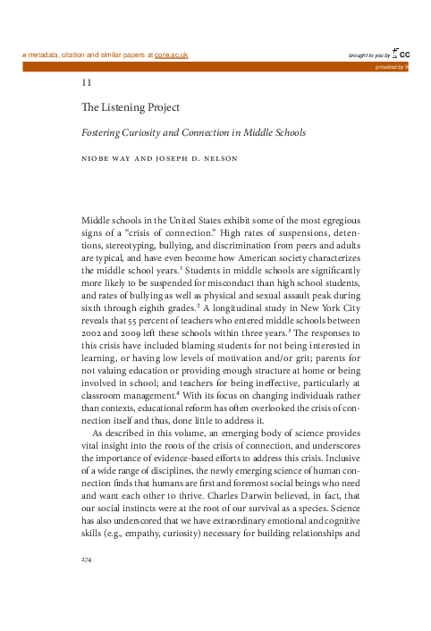 (PDF) The Listening Project: Fostering Connection And Curiosity In ...