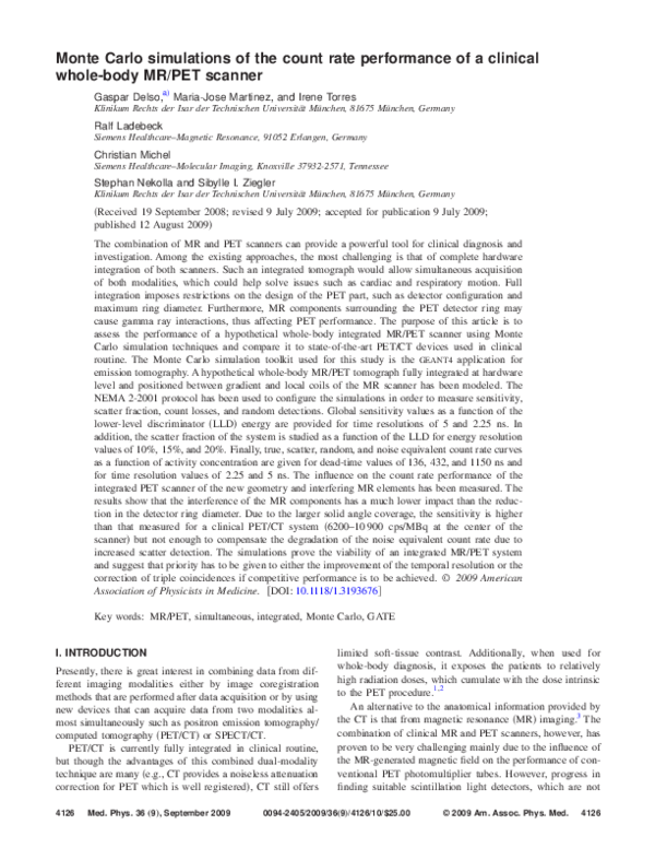(PDF) Monte Carlo simulations of the count rate performance of a ...