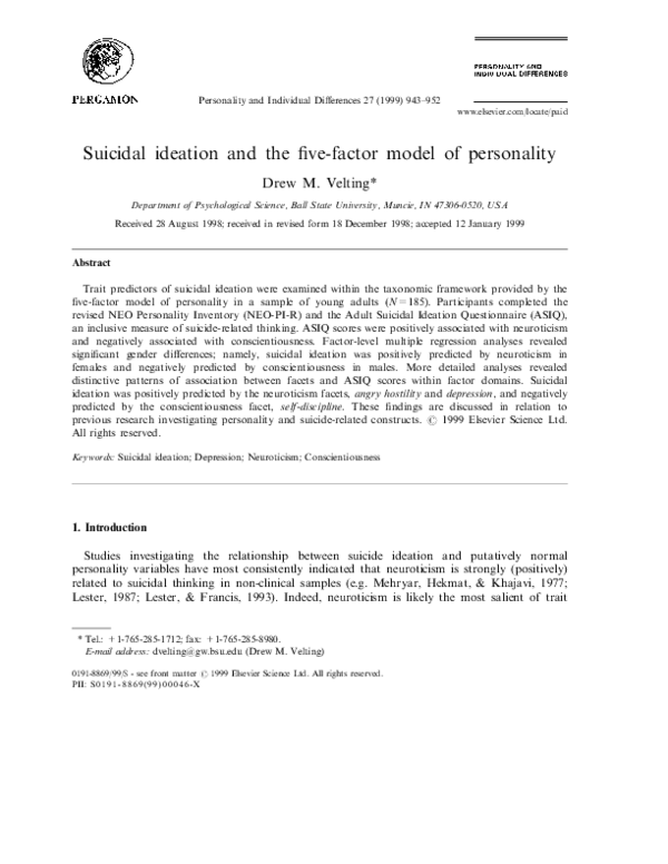 (PDF) Suicidal ideation and the five-factor model of personality