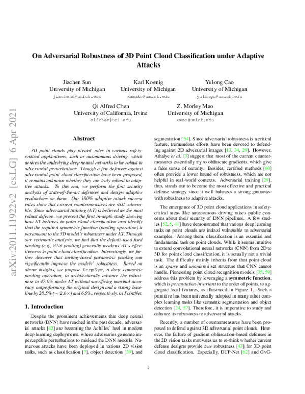 (PDF) On Adversarial Robustness of 3D Point Cloud Classification under ...