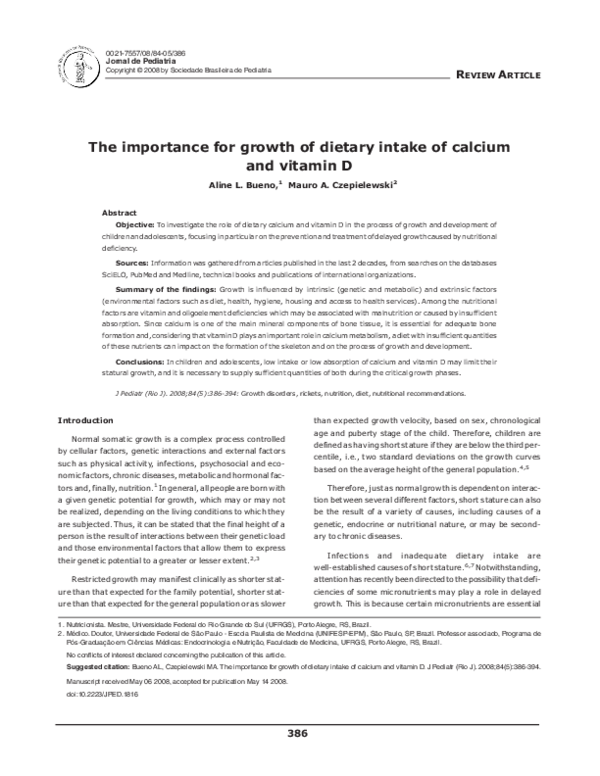 (PDF) The importance for growth of dietary intake of calcium and vitamin D