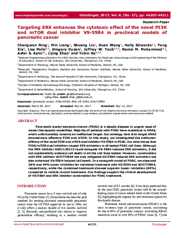 (PDF) Targeting ERK enhances the cytotoxic effect of the novel PI3K and ...