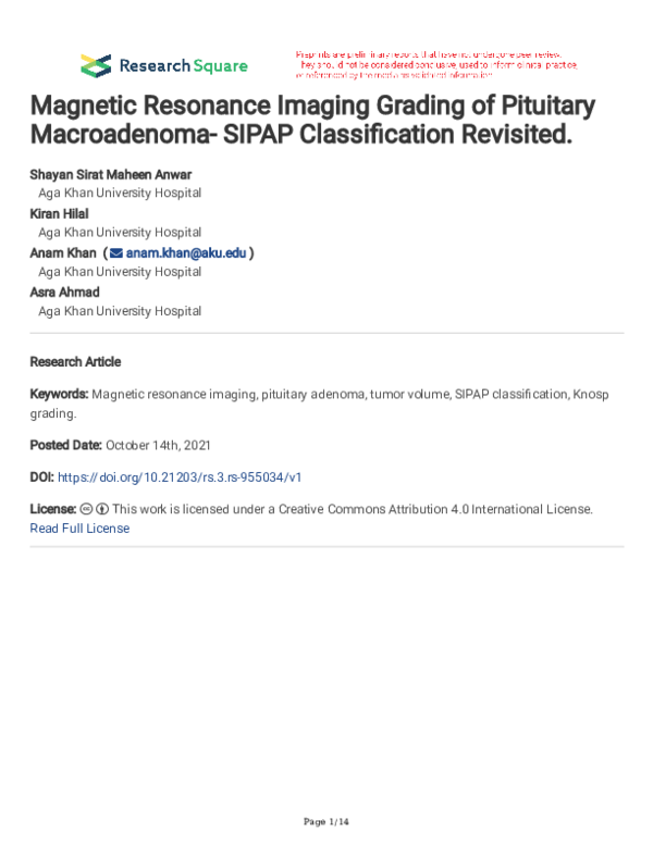 (PDF) Magnetic Resonance Imaging Grading of Pituitary Macroadenoma ...