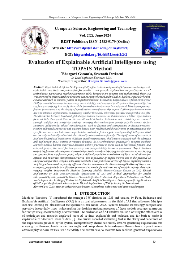 (PDF) Evaluation of Explainable Artificial Intelligence using TOPSIS Method
