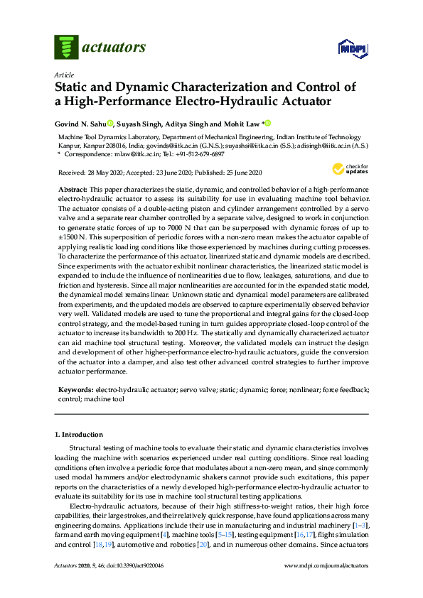 (PDF) Static and Dynamic Characterization and Control of a High ...