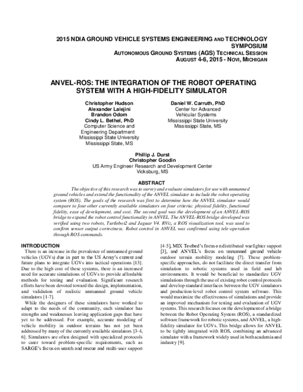 (PDF) Anvel-Ros: The Integration of the Robot Operating System with a ...