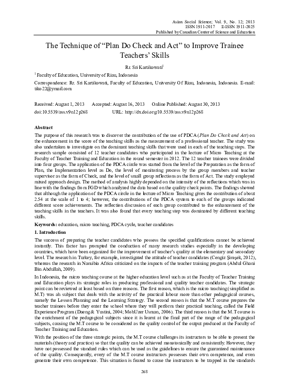 (PDF) The Technique of “Plan Do Check and Act” to Improve Trainee ...