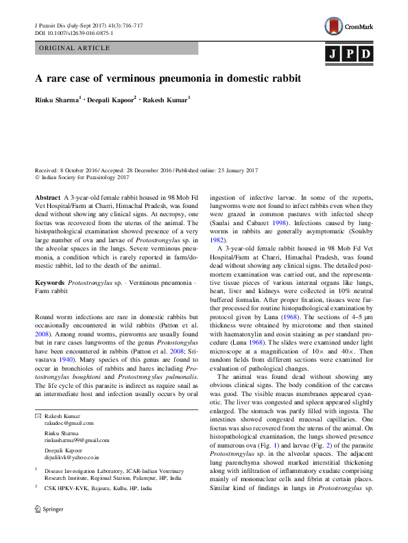 (PDF) A rare case of verminous pneumonia in domestic rabbit