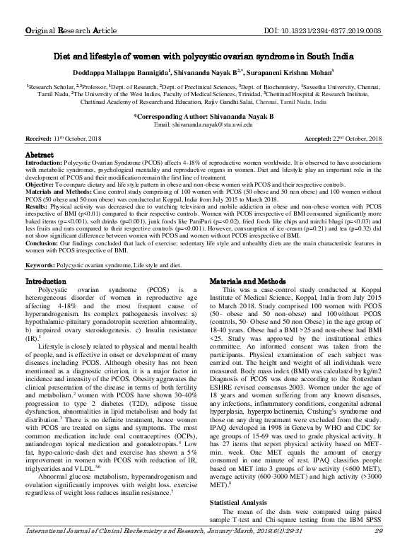 (PDF) Diet and lifestyle of women with polycystic ovarian syndrome in ...