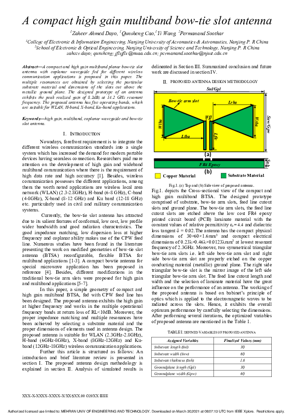 (PDF) A compact high gain multiband bow-tie slot antenna