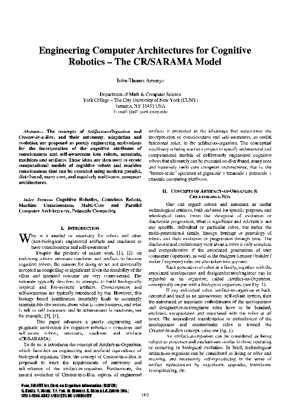 (PDF) Engineering computer architectures for cognitive robotics the