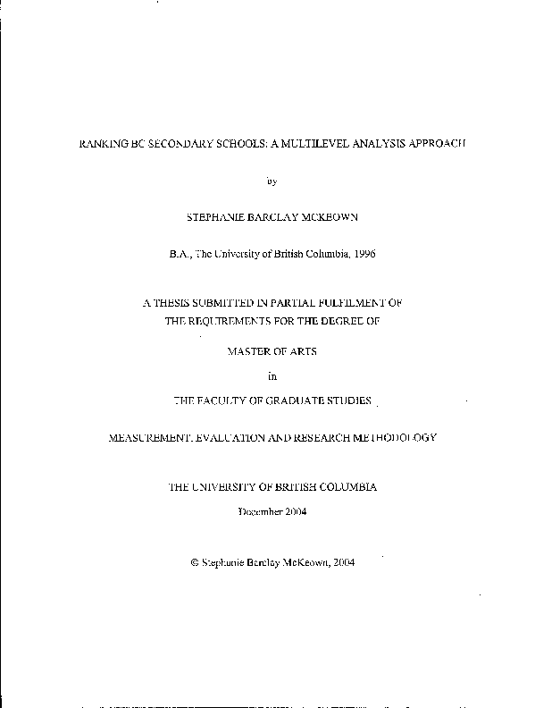 (PDF) Ranking BC secondary schools : a multilevel analysis approach