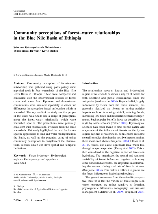(PDF) Community perceptions of forest–water relationships in the Blue ...