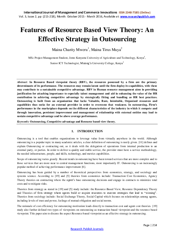 (PDF) Features of Resource Based View Theory: An Effective Strategy in ...