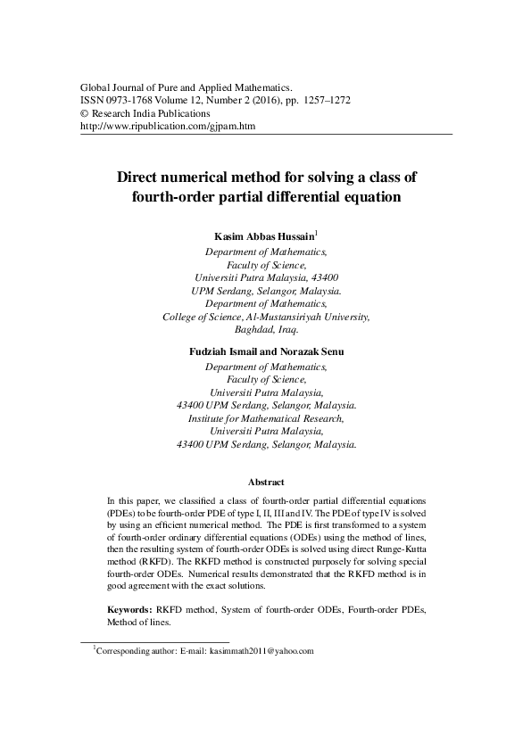 (PDF) Direct numerical method for solving a class of fourth-order ...