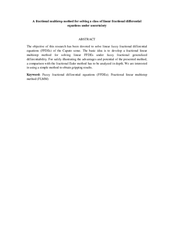 (PDF) A fractional multistep method for solving a class of linear ...