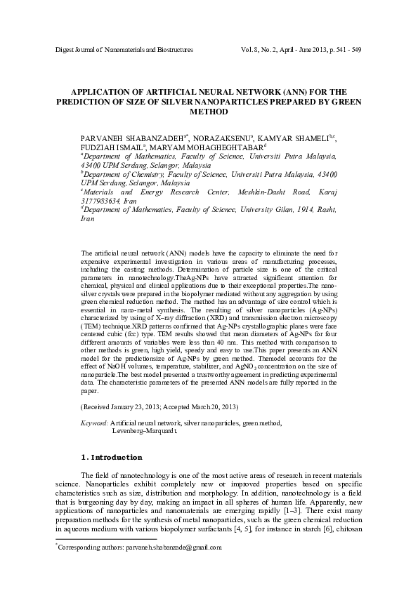 (PDF) Application of artificial neural network(ANN) for the prediction ...