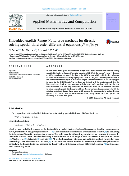(PDF) Embedded explicit Runge–Kutta type methods for directly solving ...