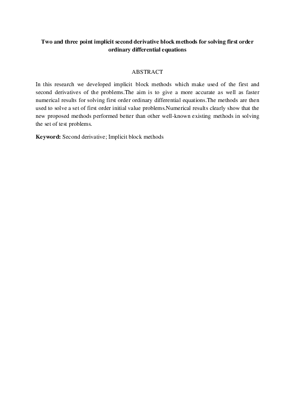 (PDF) Two and three point implicit second derivative block methods for ...