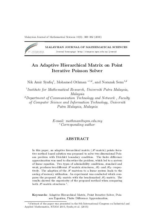 (PDF) An adaptive hierarchical matrix on point iterative Poisson solver