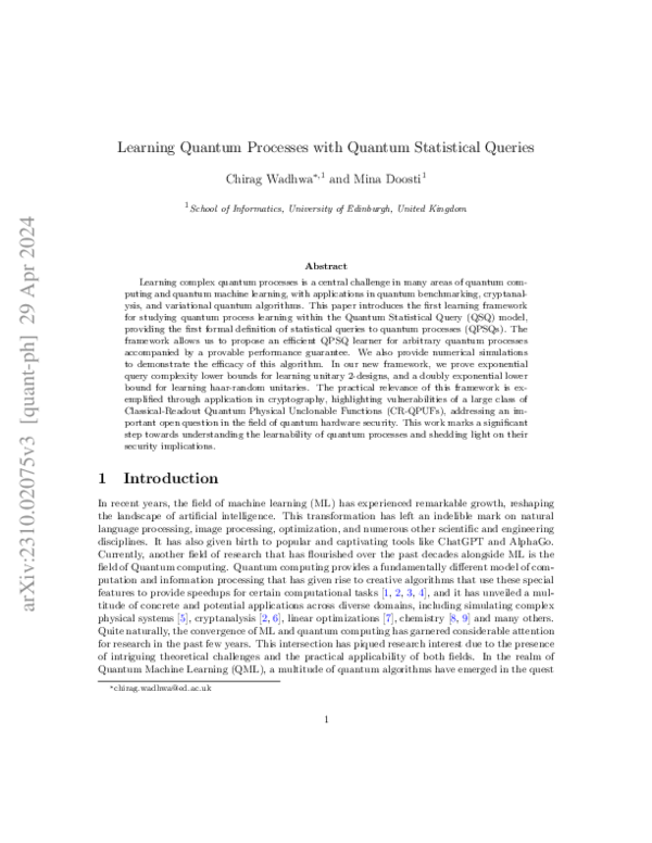 (PDF) Learning Quantum Processes with Quantum Statistical Queries