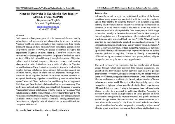 (PDF) Nigerian Festivals: In Search of a New Identity