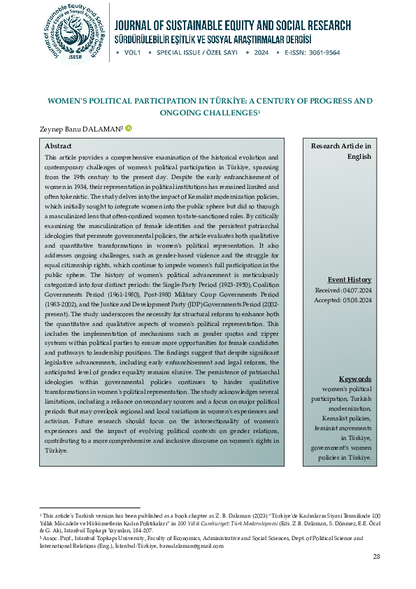 (PDF) Women's Political Participation in Türkiye: A Century of Progress ...