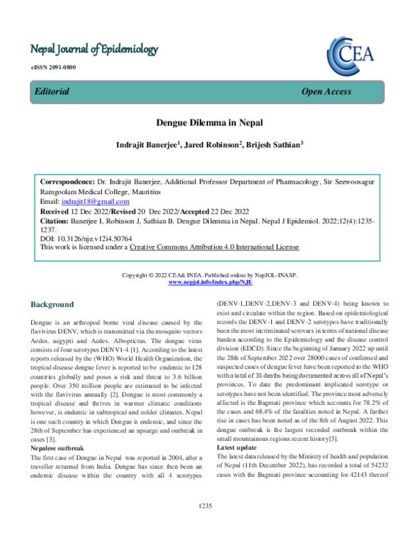 (PDF) Dengue Dilemma in Nepal