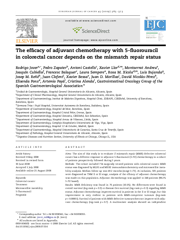 (PDF) The efficacy of adjuvant chemotherapy with 5-fluorouracil in ...