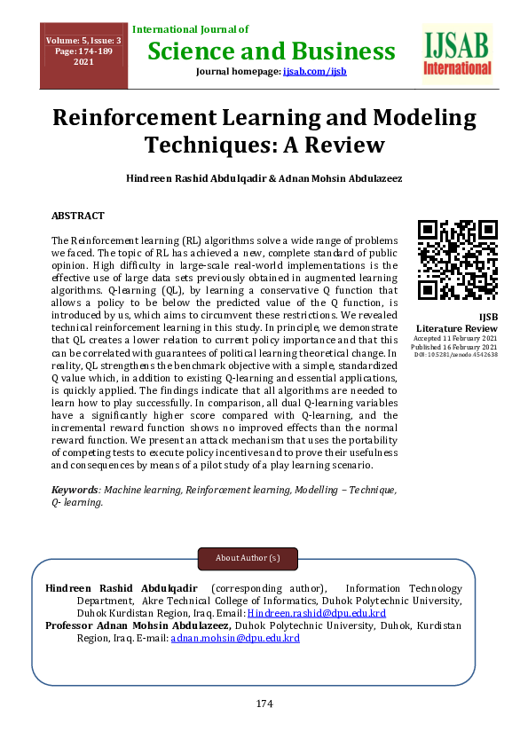 (PDF) Reinforcement Learning and Modeling Techniques: A Review