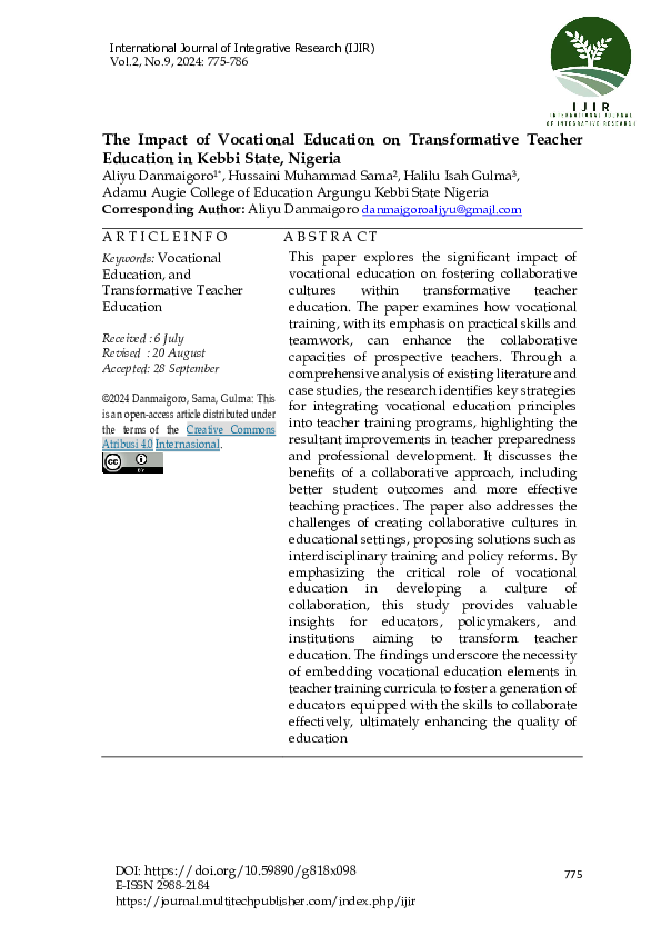 (PDF) The Impact of Vocational Education on Transformative Teacher ...