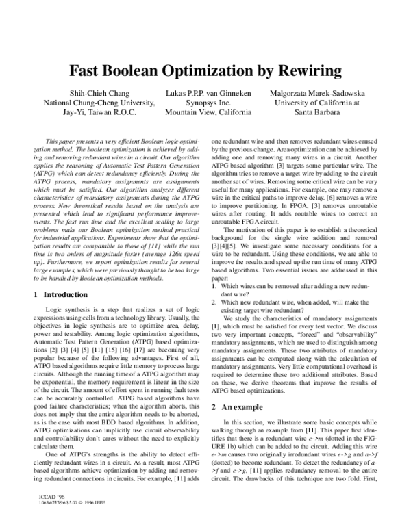 (PDF) Fast Boolean optimization by rewiring