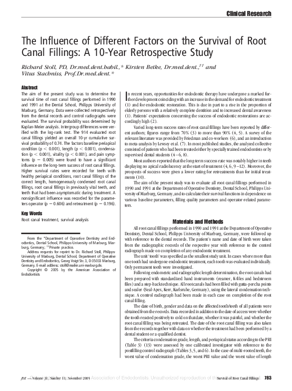 (PDF) The Influence of Different Factors on the Survival of Root Canal ...