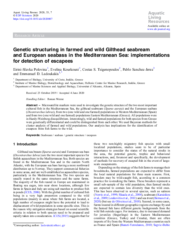 (PDF) Genetic structuring in farmed and wild Gilthead seabream and ...