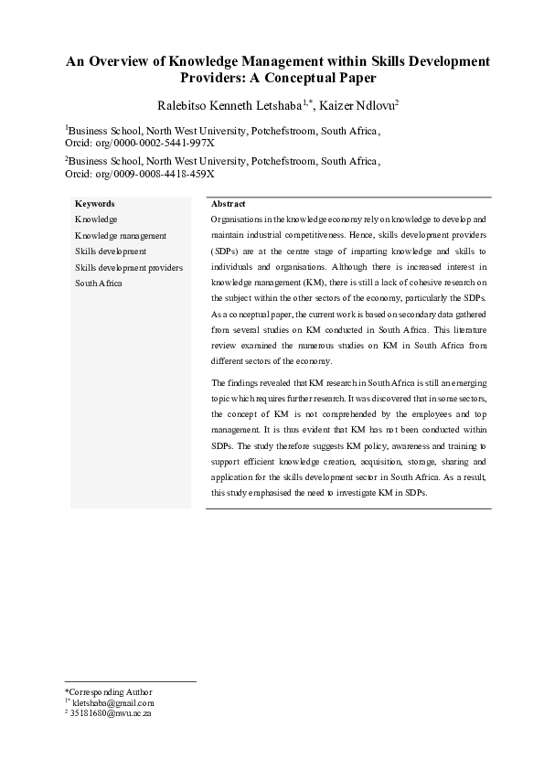 (PDF) An Overview of Knowledge Management within Skills Development ...