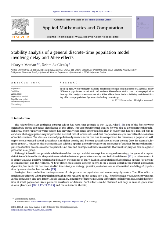 (PDF) Stability analysis of a general discrete-time population model ...