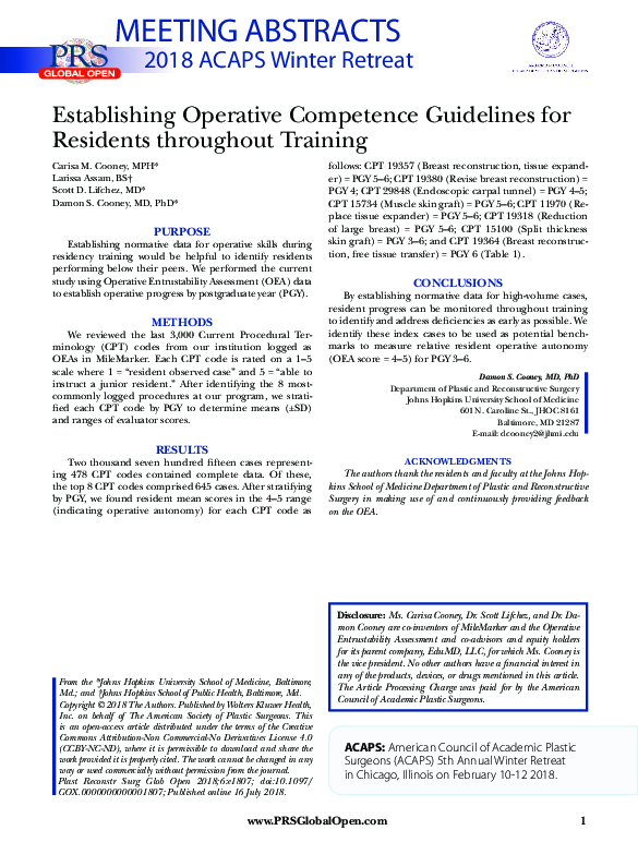 (PDF) Establishing Operative Competence Guidelines for Residents ...