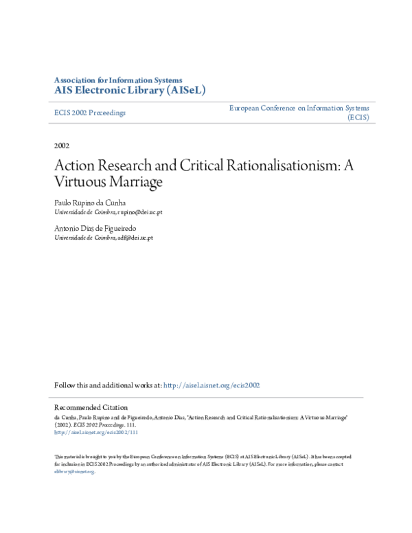 (PDF) Action-Research and Critical Rationalism: A Virtuous Marriage