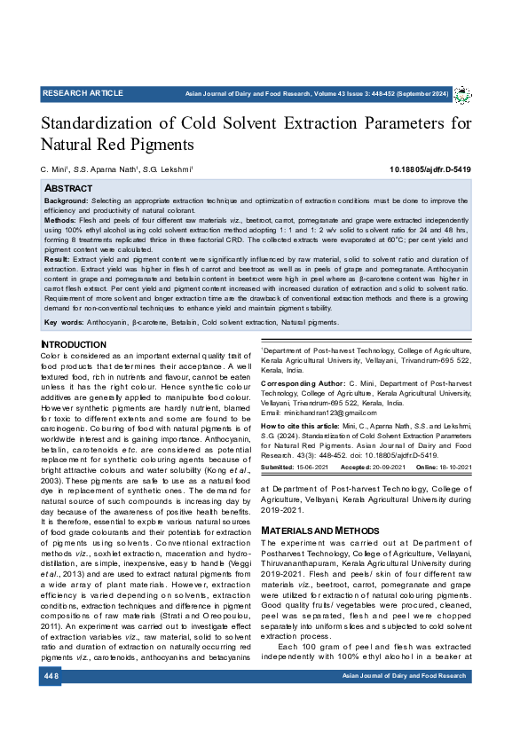 (PDF) Standardization of Cold Solvent Extraction Parameters for Natural ...