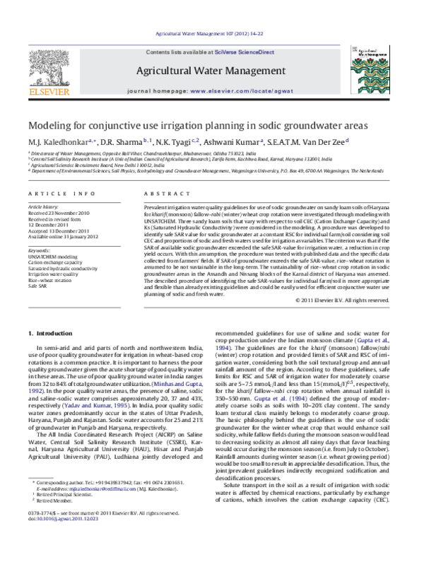 (PDF) Modeling for conjunctive use irrigation planning in sodic ...