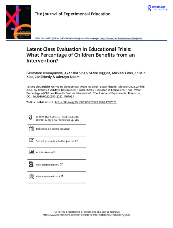 (PDF) Latent Class Evaluation in Educational Trials: What Percentage of ...