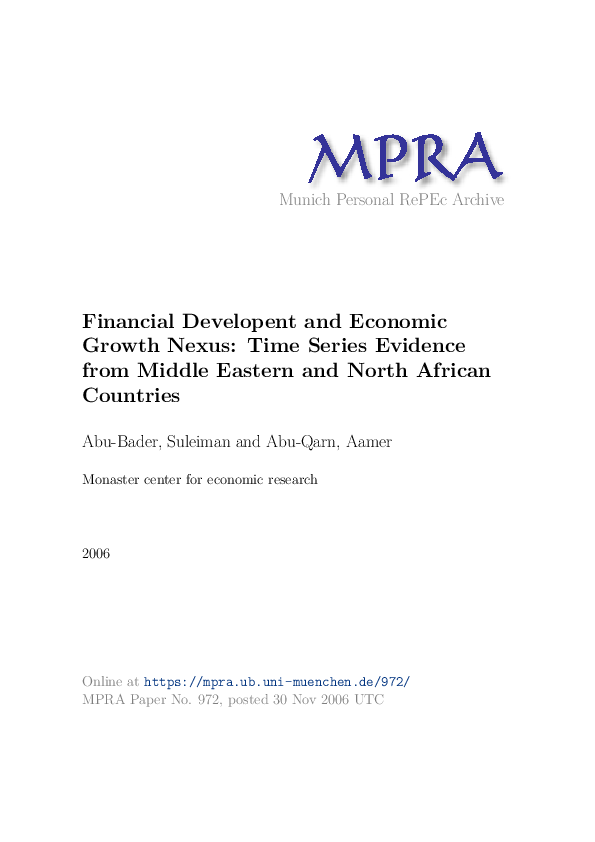 (PDF) Financial Developent and Economic Growth Nexus: Time Series ...