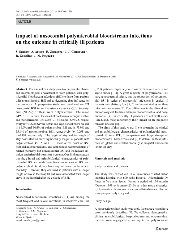 (PDF) Impact of nosocomial polymicrobial bloodstream infections on the ...