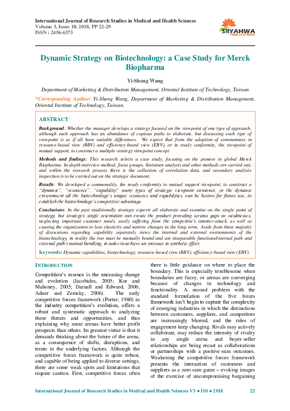 (PDF) Dynamic Strategy on Biotechnology: a Case Study for Merck Biopharma