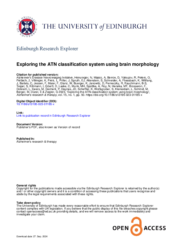 (PDF) Exploring the ATN classification system using brain morphology