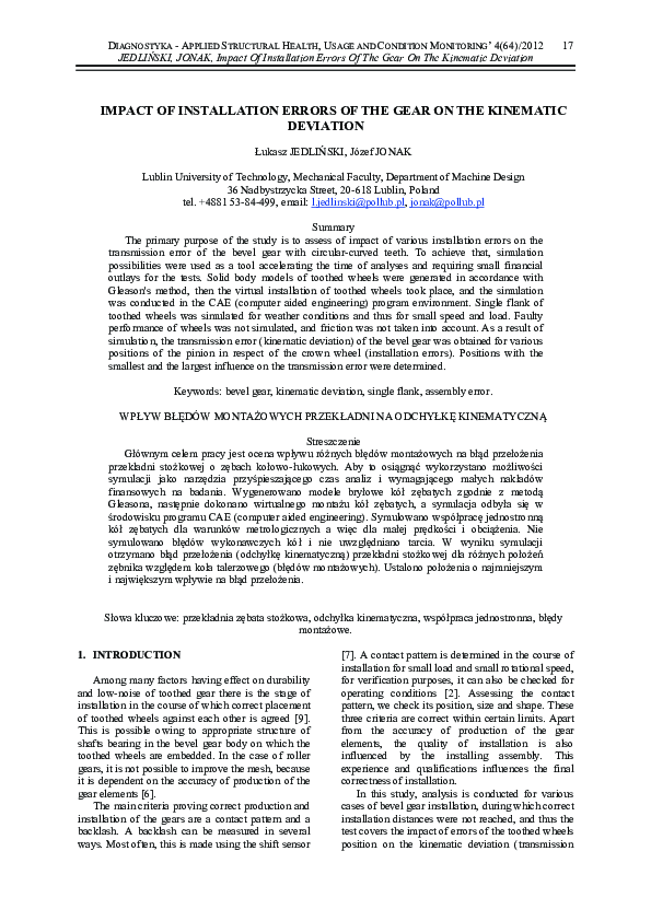 (PDF) Impact of installation errors of the gear on the kinematic deviation