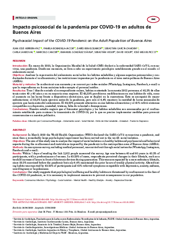 (PDF) Psychosocial Impact of the COVID-19 Pandemic on the Adult ...