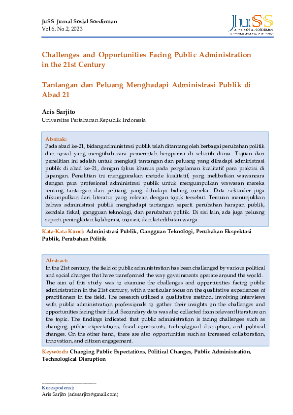 (PDF) Challenges and Opportunities Facing Public Administration in the ...